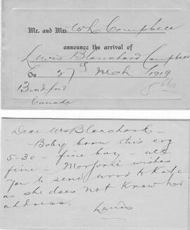 Lewis Blanchard Campbell Birth Announcement