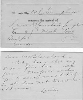 Lewis Blanchard Campbell Birth Announcement