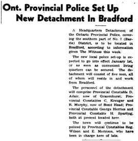 Ont. Provincial Police Set Up New Detachment in Bradford