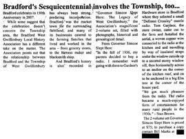 Bradford's Sesquicentennial involves the Township, too...