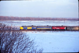 Via Rail (CP) train through the fields - 1979