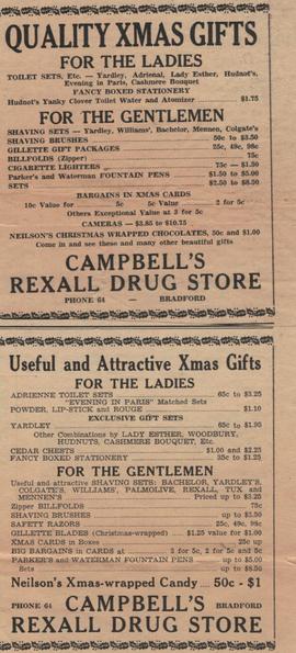 Campbell's Drug Store Christmas Advertisements