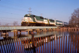 Go Transit train on the Holland River bridge - 1989