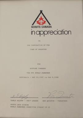 Scouts Canada Appreciation Certificate