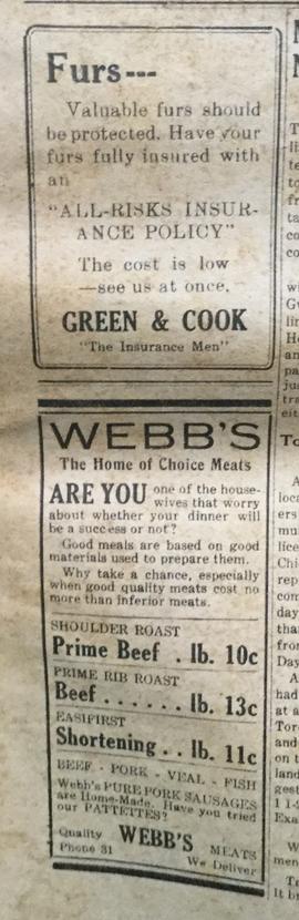 Insurance and Webb's Store Ads