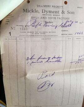 Mickle, Dyment & Son Sash and Door Factory Delivery Receipt