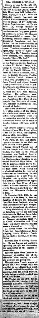 Tindall, Rev. George obituary