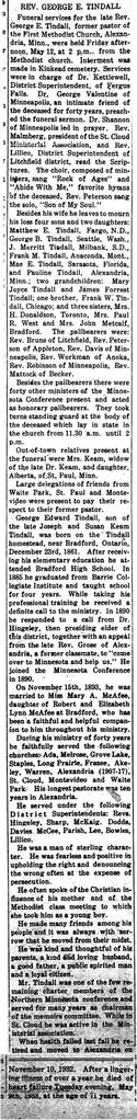 Tindall, Rev. George obituary