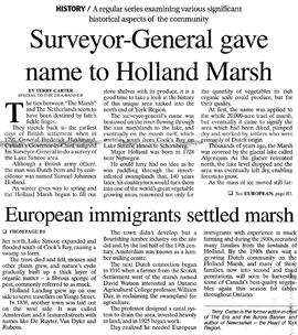 Surveyor-General gave name to Holland Marsh