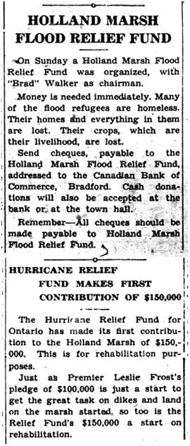 Holland Marsh Flood Relief Fund/ Hurricane Relief Fund Makes First Contribution