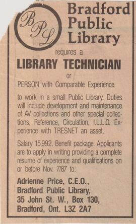 Library Technician job advertisement