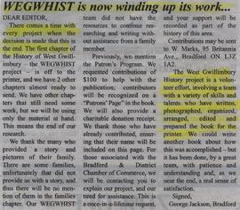 WEGWHIST is now winding up its work...