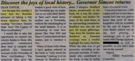 Discover the joys of local history... Governor Simcoe returns