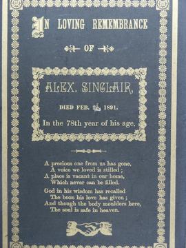 Alex Sinclair Memorial Card