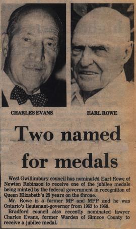 Two named for medals